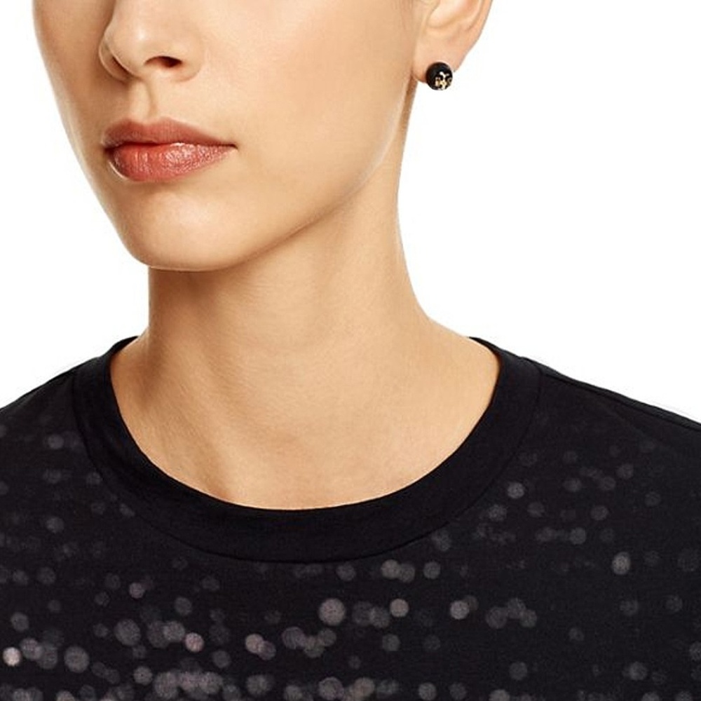 Tory Burch Black Small Pearl Logo Earrings - Picture 2 of 3